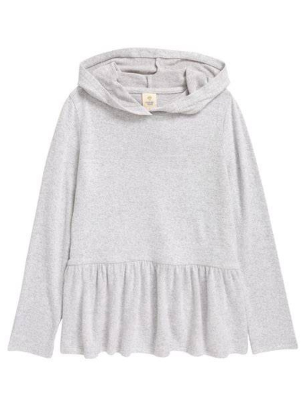 🩶 Tucker + Tate Heather Gray Hooded Ruffle Peplum Hem Sweater Sweatshirt